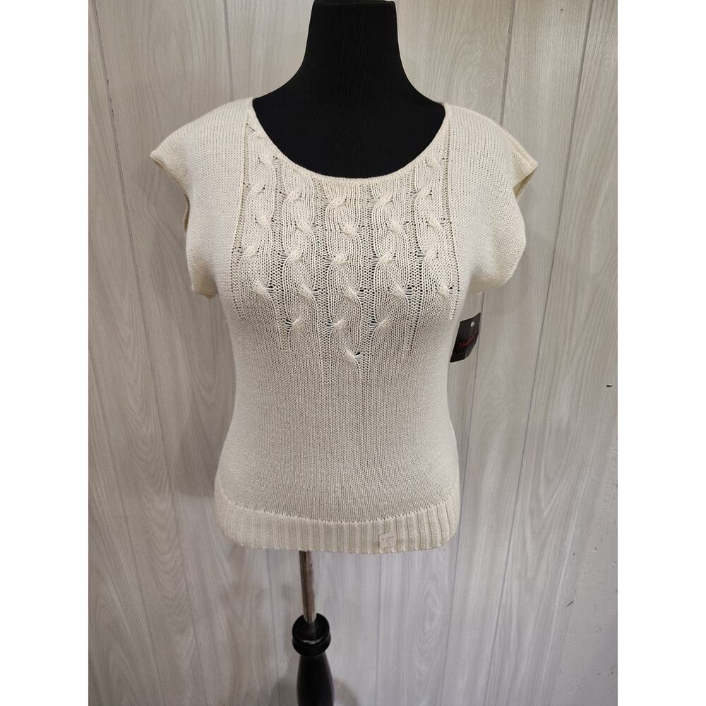 Vintage Wyndham Cable Knit Shell Sweater Size L Classic Misses USA Grandma Mom